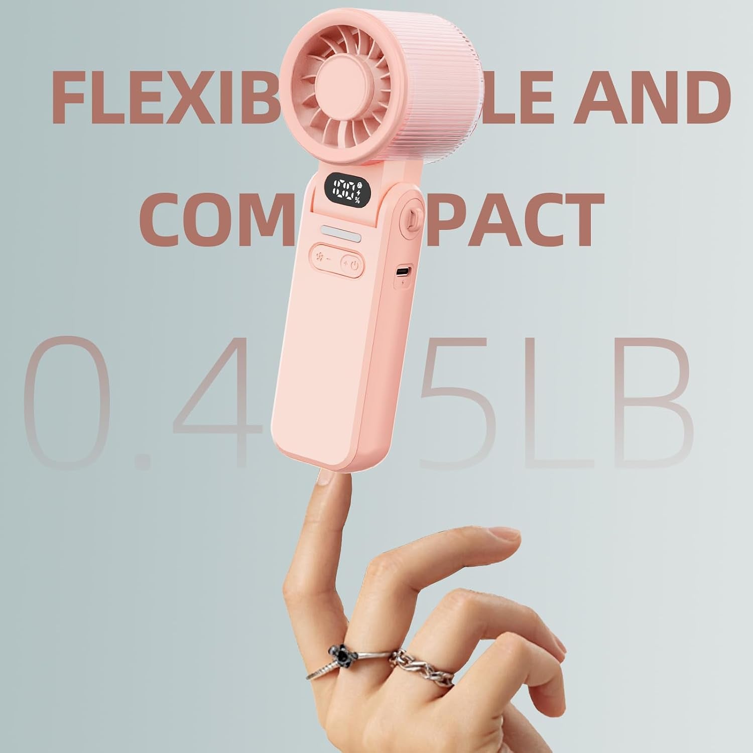 Portable Handheld Turbo Fan, 8M/S High Speed Portable Fan 5 Speed (1-100), 180° Foldable Personal Handheld Fans with Powerful Rechargeable Battery, Mini Fans, Digital Display for Outdoor(Pink)