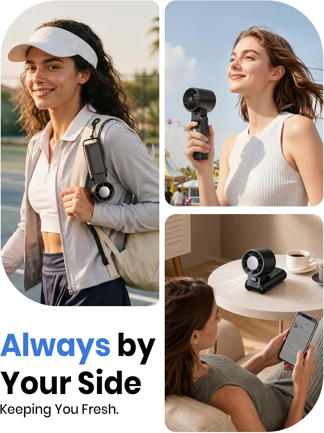 Handheld Fan Rechargeable with LED Display & Clip, 1-199 Speed Adjustable, 3-In-1 Hand Neck & Desk Fan, Powerful Portable Mini Hand Held Fans for Travel Camping Office Home, Black