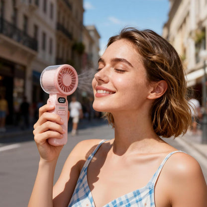 Portable Handheld Turbo Fan, 8M/S High Speed Portable Fan 5 Speed (1-100), 180° Foldable Personal Handheld Fans with Powerful Rechargeable Battery, Mini Fans, Digital Display for Outdoor(Pink)